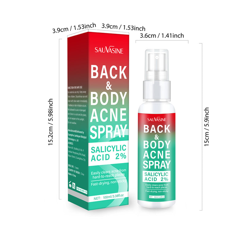 Body Acne Spray Back Acne Treatment 100ml 2% Salicylic Acid Clear Spots