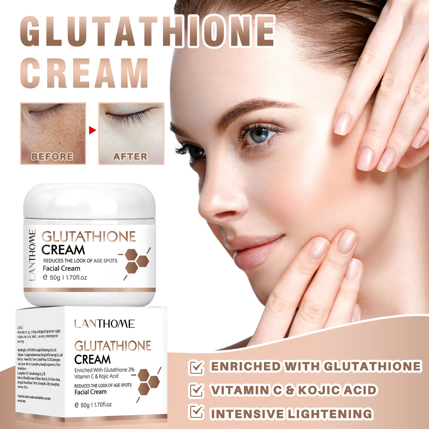 Glutathione + Vitamin C & Kojic Acid Facial Cream For Age spots & Spot –  Everest House Ltd