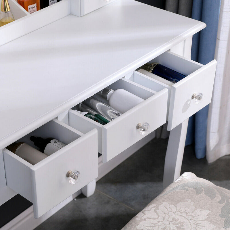 White Dressing Table LED lights Vanity Table With Mirror Stool Bedroom Furniture