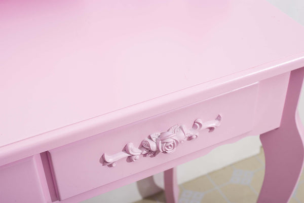 Pink Luxury Dressing Table, Mirror & Stool Set (4 Drawer) Bedroom Makeup Desk vanity