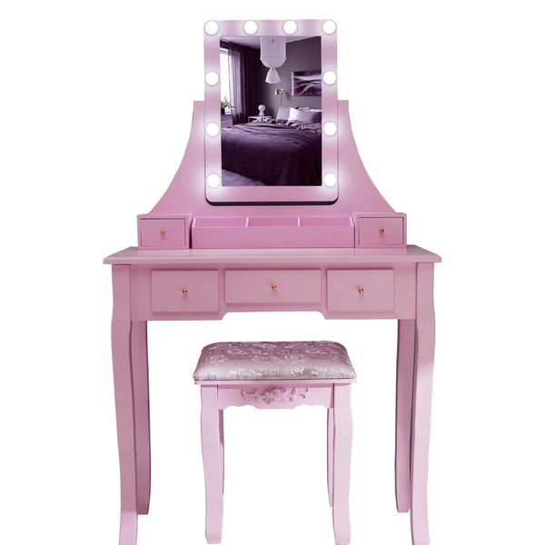 Pink Dressing Table LED lights Vanity Table With Mirror Stool Bedroom Everest House Ltd Pink Dressing Table LED lights Vanity Table With Mirror Stool Bedroom Everest House Ltd
