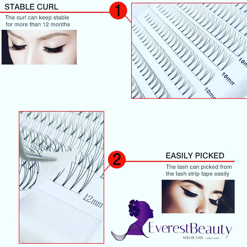 PRE MADE RUSSIAN VOLUME FAN LASHES 3D MINK EYELASHES EXTENSIONS THICKNESS 0.12/ CURL D/C