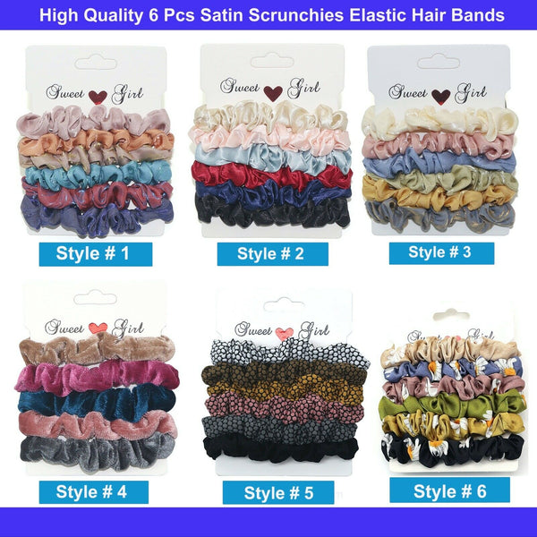 6 Pcs Satin Silk Scrunchies Elastic Hair Bands Scrunchy Bobbles Hair Ropes Rings