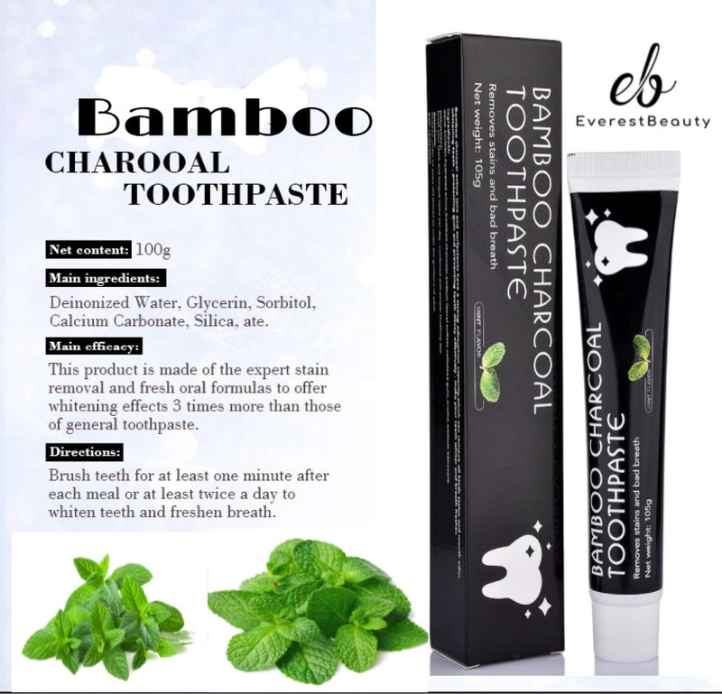 Bamboo Activated Charcoal Toothpaste Teeth Whitening Fluoride Free100g and Brush