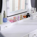 White Dressing Table LED lights Vanity Table With Mirror Stool Bedroom Furniture