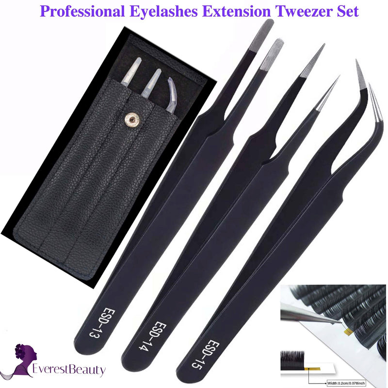 Individual Eyelash Extension Volume Tweezers 3 Pieces ESD13,14,15 Set With Bag