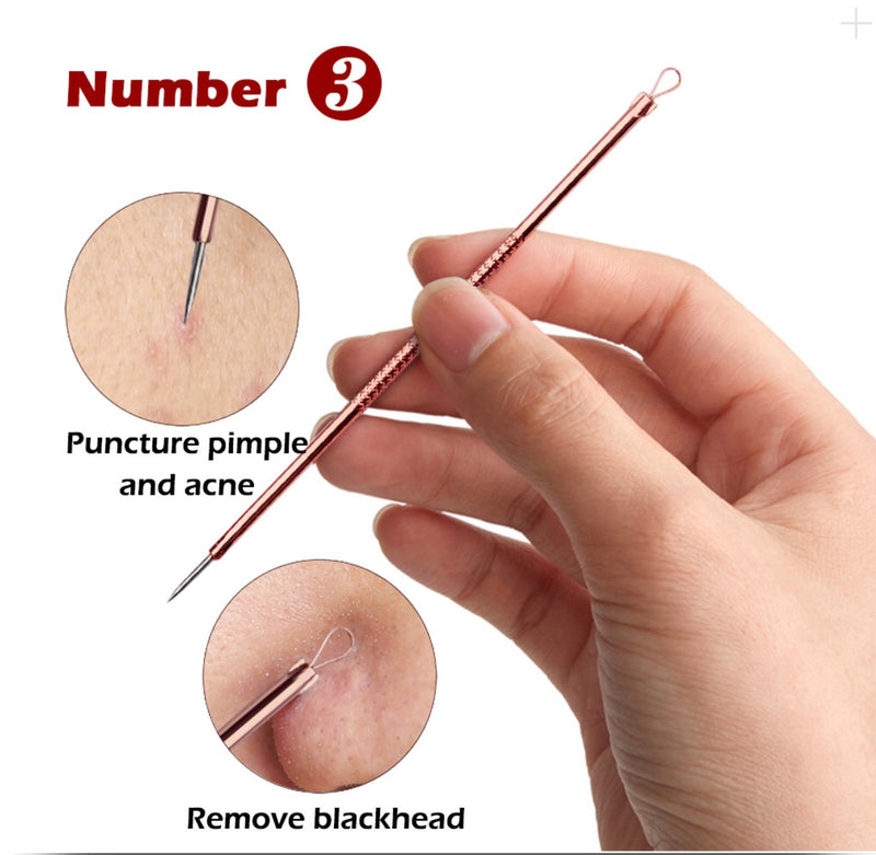 Blackhead Whitehead Comedone Spot Pimple Blemish Extractor Remover Tool Set Kit