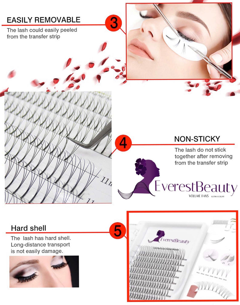 Pre made Russian Volume Fan Lashes 5D Mink Eyelash Extensions Thickness 0.10 Curl D/C